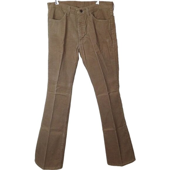 Vintage 70s-80s Sears Trim Fit Corduroy Pants 34-Long Western Bootcut Flare Tan - Picture 2 of 10